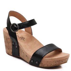 Abella Daisy Black Wedge Sandals